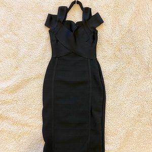 Women’s S Bodycon Dress Slim Midi Black Stretchy